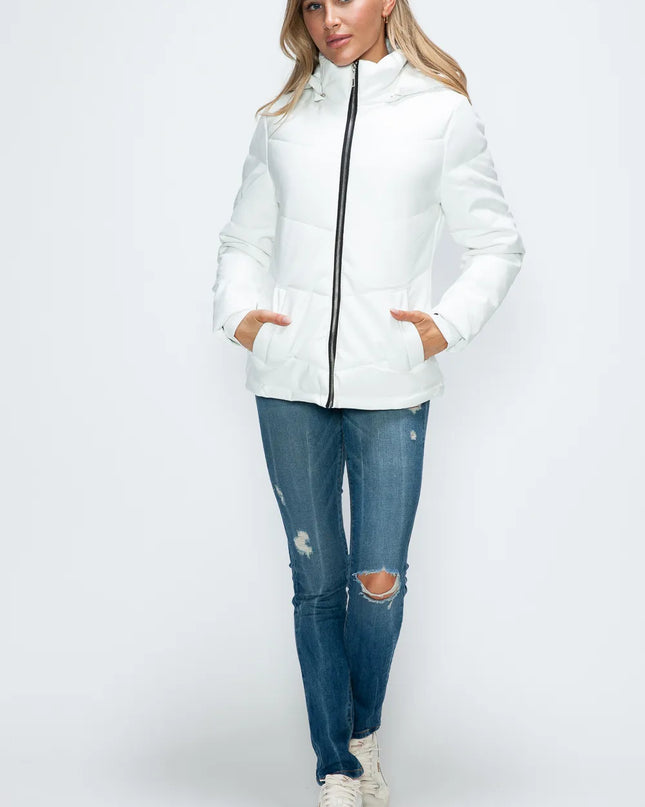 How Dare U Pocketed Zip Up Puffer Jacket with Removable Hood