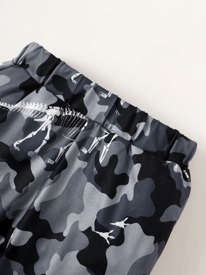 Children's Striped Hooded Bodysuit and Camouflage Pants Set