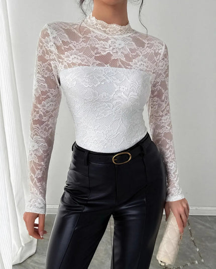 Mock Neck Long Sleeve Lace Top