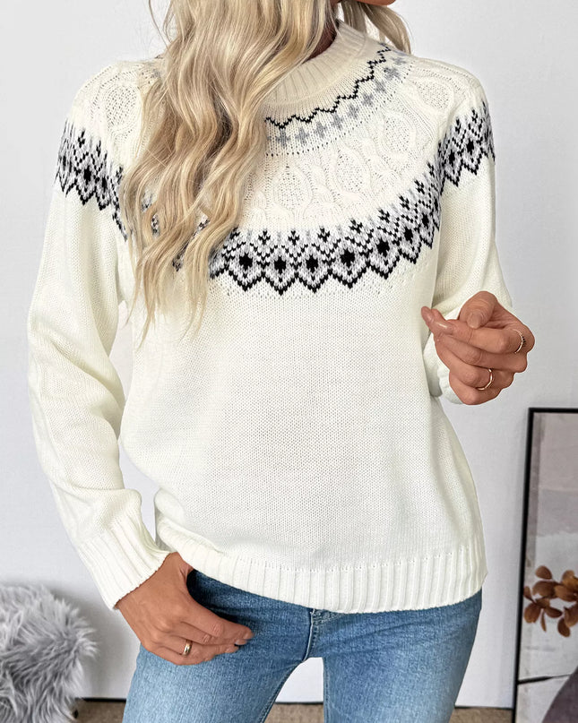 Fair Isle Pattern Crew Neck Sweater