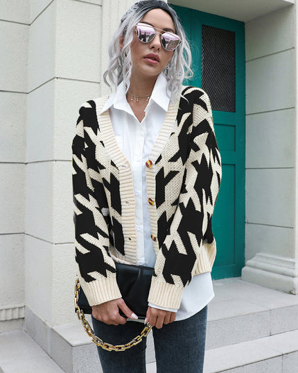 Houndstooth Button Down Cardigan