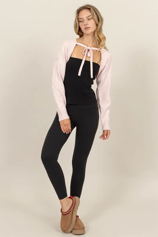 HYFVE Cable-Knit Tie-Front Shrug
