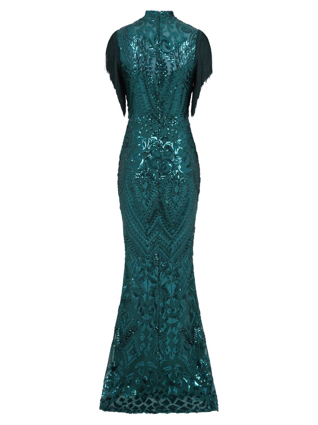 Magic Vip Green Luxe Tassel Fringe Sequin Embellished Illusi.