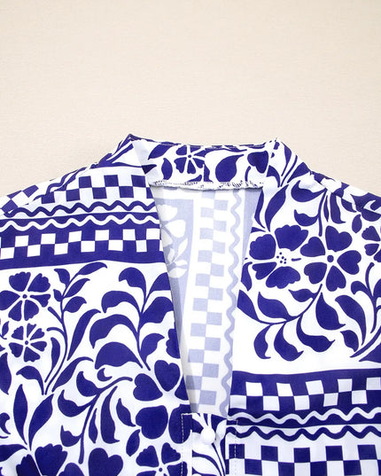 Shirred Waist V Neck Sleeveless Floral Print Midi Dress