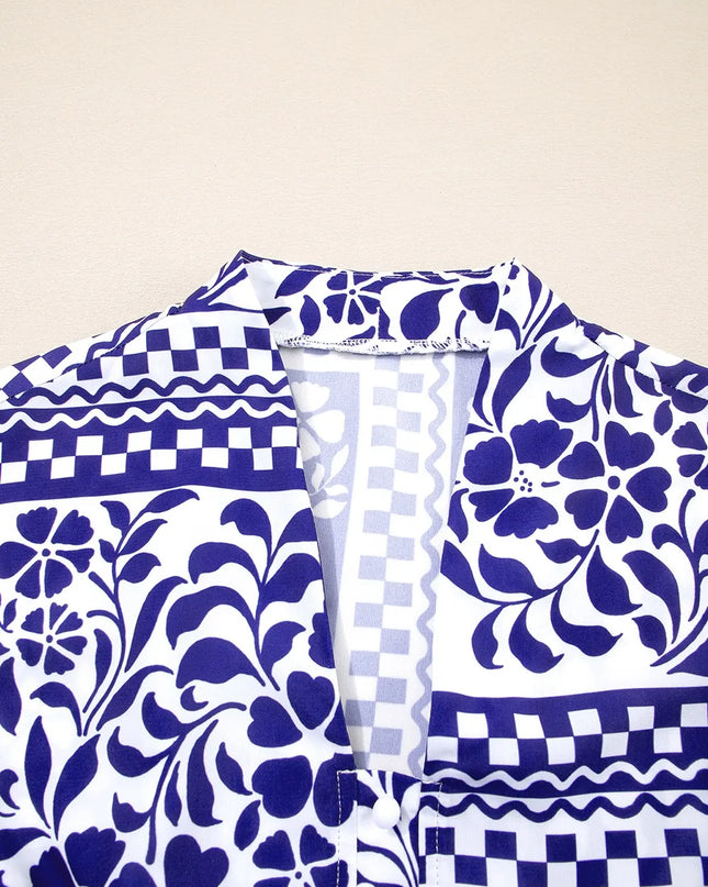 Shirred Waist V Neck Sleeveless Floral Print Midi Dress