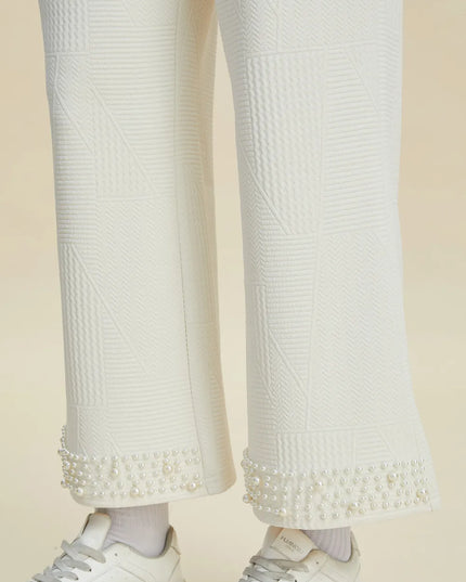 Double Take Full Size Pearl Detail Round Neck Top and Pants Set