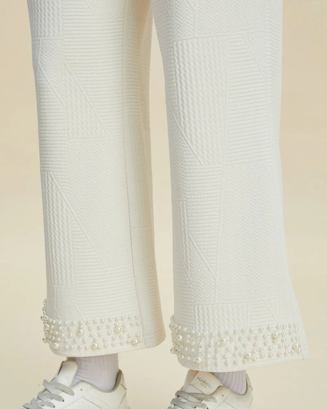 Double Take Full Size Pearl Detail Round Neck Top and Pants Set