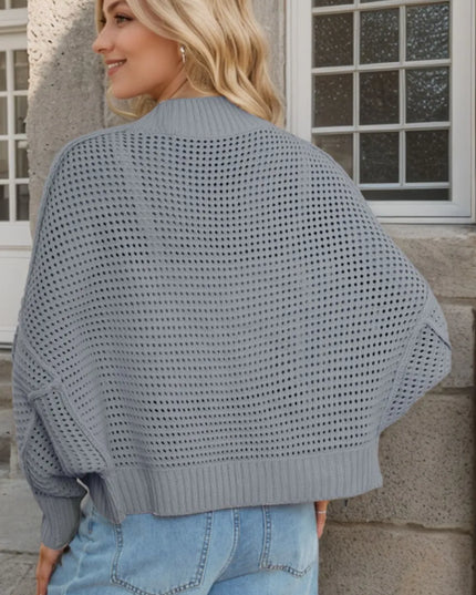 Openwork Open Front Long Sleeve Cardigan