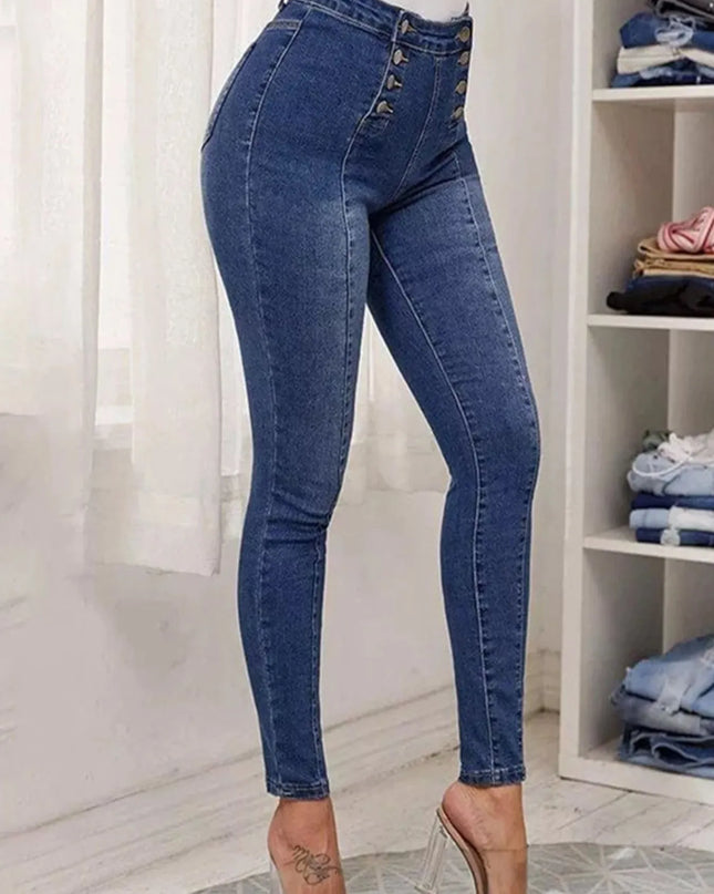 Full Size High-Waisted Double-Breasted Skinny Jeans Plus Size