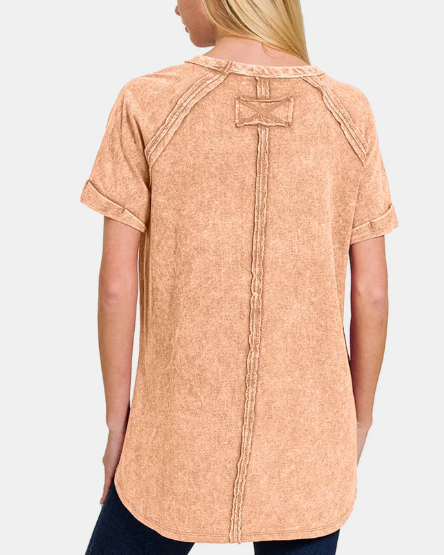 Zenana Heathered Round Neck Short Sleeve Top