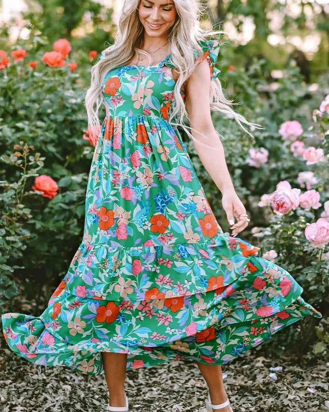 Tiered Ruffled Printed Sleeveless Dress