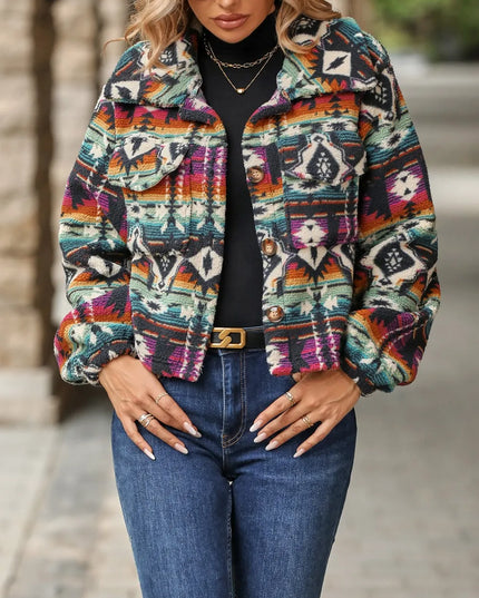 Geometric Dropped Shoulder Balloon Sleeve Outerwear