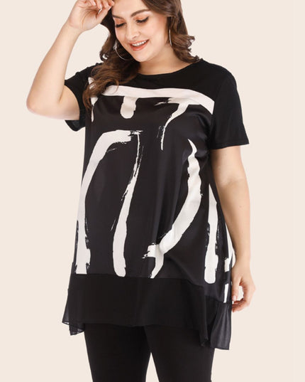 Plus Size Contrast Spliced Mesh T-Shirt and Cropped Leggings Set 
