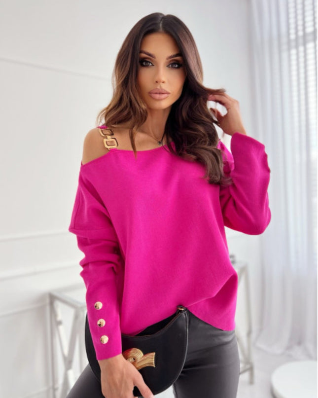 Asymmetrical Neck Buttoned Top