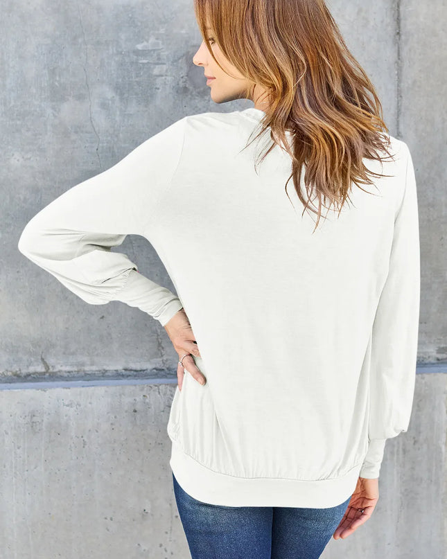 Basic Bae Full Size V-Neck Lantern Sleeve Top