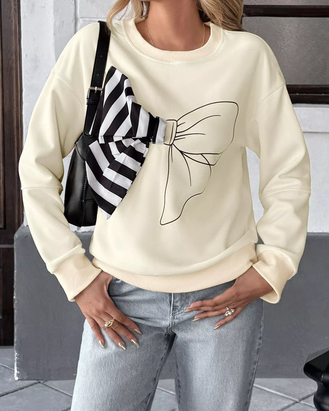 Bow Round Neck Dropped Shoulder Sweatshirt