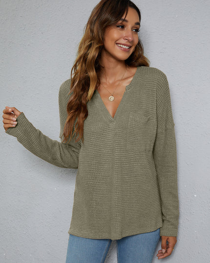 Dropped Shoulder High-Low Waffle-Knit Top