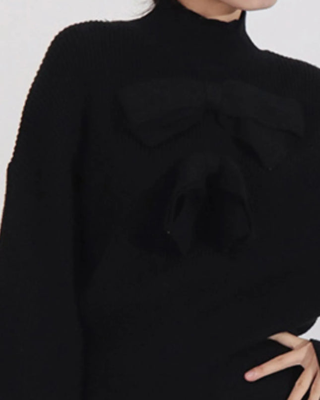 Bow Front Turtleneck Long Sleeve Sweater