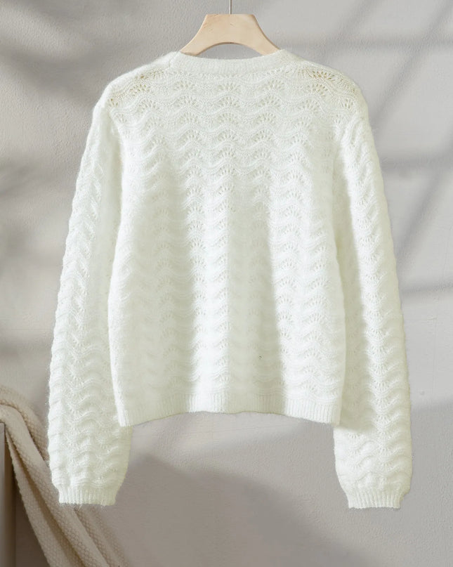 Openwork V-Neck Button Down Cardigan