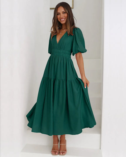 Tiered Surplice Half Sleeve Midi Dress