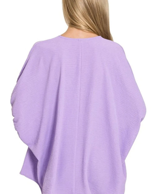 Zenana Woven Airflow V-neck Puff Half Sleeve Top 