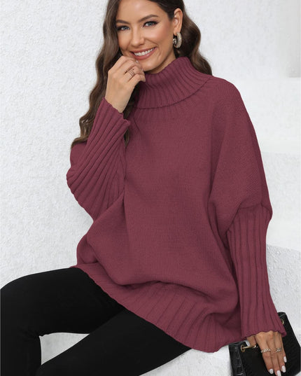 Turtle Neck Long Sleeve Ribbed Sweater