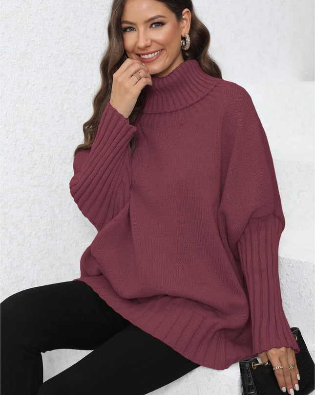 Turtle Neck Long Sleeve Ribbed Sweater