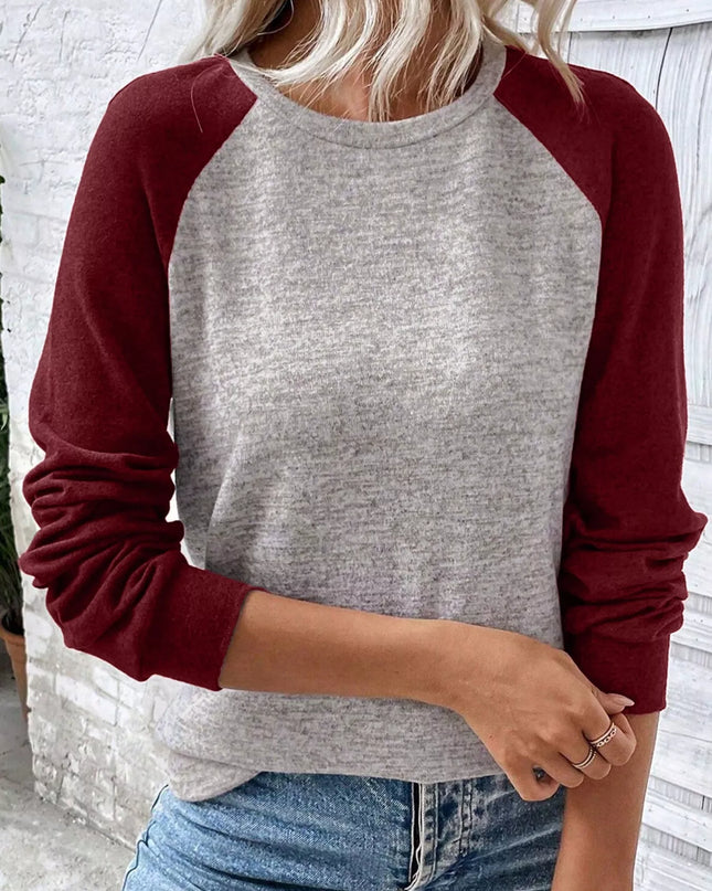 Color Block Raglan Long Sleeve T Shirt