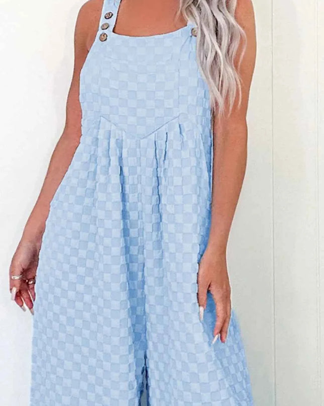 Checkered Pocketed Wide Leg Overalls