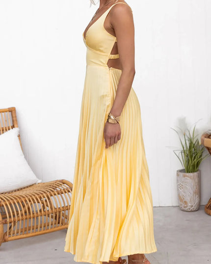 Pleated V-Neck Sleeveless Maxi Dress