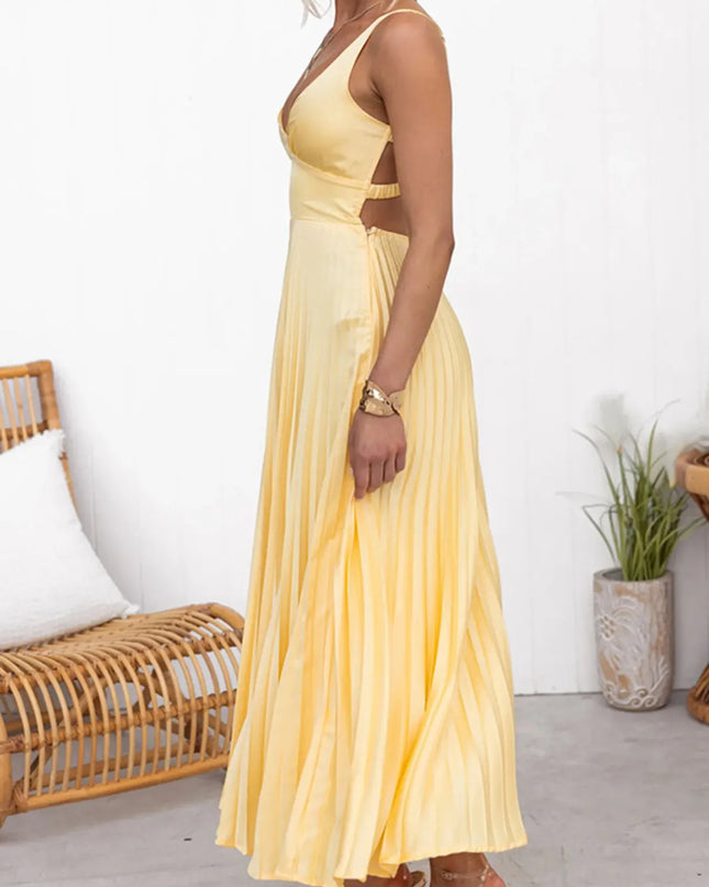 Pleated V-Neck Sleeveless Maxi Dress