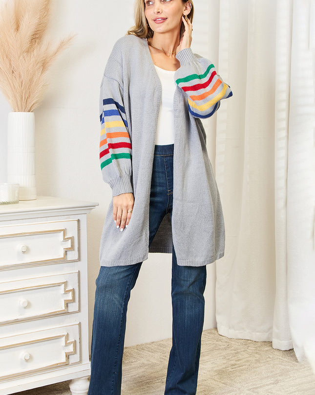 Angel Wings Multicolored Stripe Open Front Longline Cardigan
