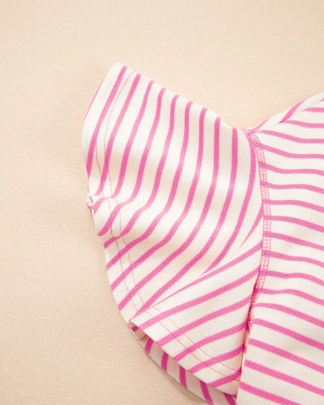 Striped Flounce Sleeve Casual Blouse