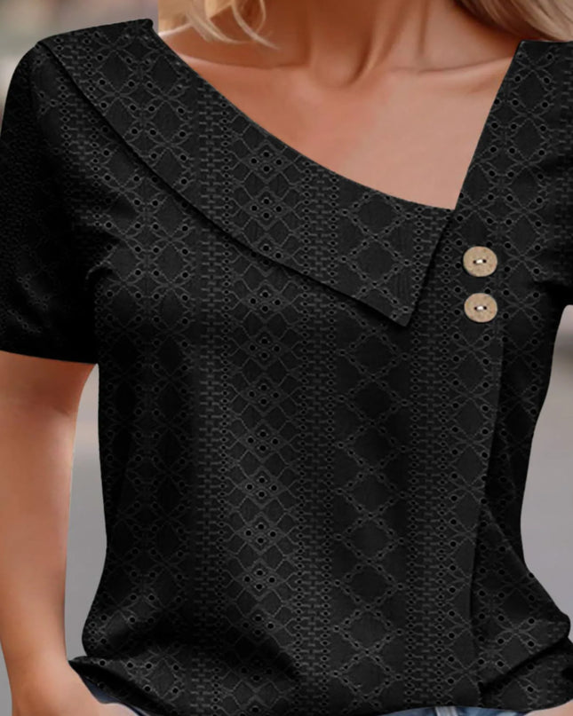 Eyelet Asymmetrical Short Sleeve T-Shirt