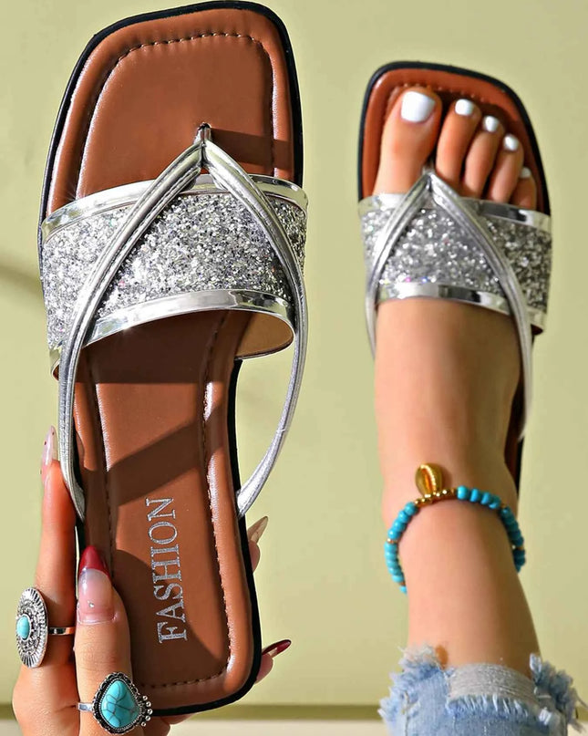Glitter Cross-Strap Sandals