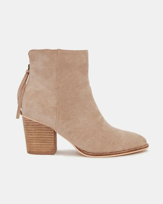 Beast Fashion Suede Point Toe Ankle Booties Taupe