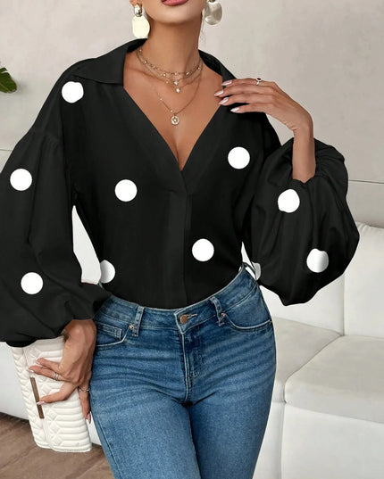 Polka Dot Balloon Sleeve Blouse