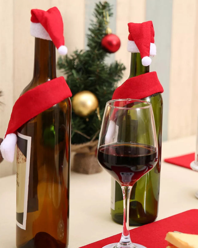 2 Piece Christmas Wine Bottle Santa Hat & Scarf Decorative Covers