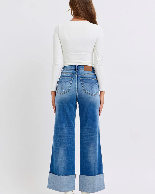 Judy Blue Full Size Distressed High Waist Wide Leg Jeans