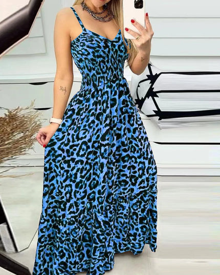 Full Size Leopard Print Spaghetti Strap Maxi Dress Plus Size 