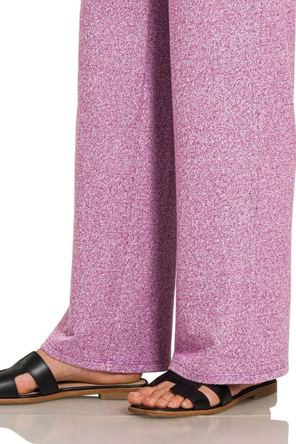 Zenana Soft Melange Short Sleeve Tee & Long Pants Set