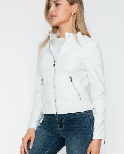 Snobbish PU Leather Zip Up Jacket with Pockets