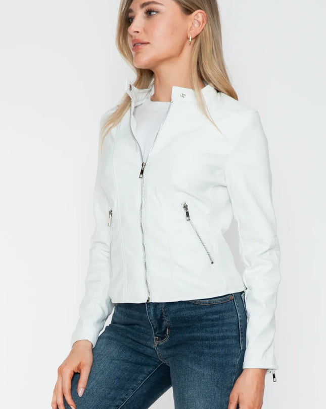 Snobbish PU Leather Zip Up Jacket with Pockets