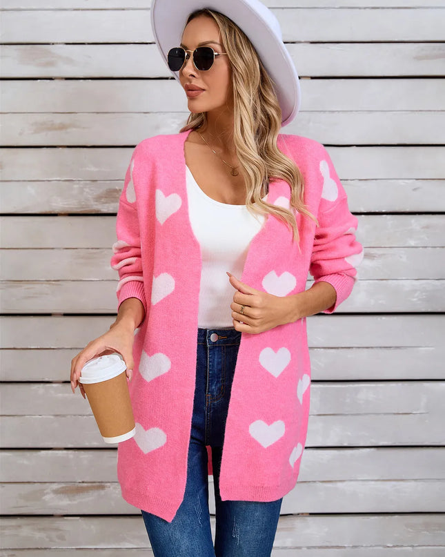Angel Wings Heart Open Front Long Sleeve Cardigan Pink