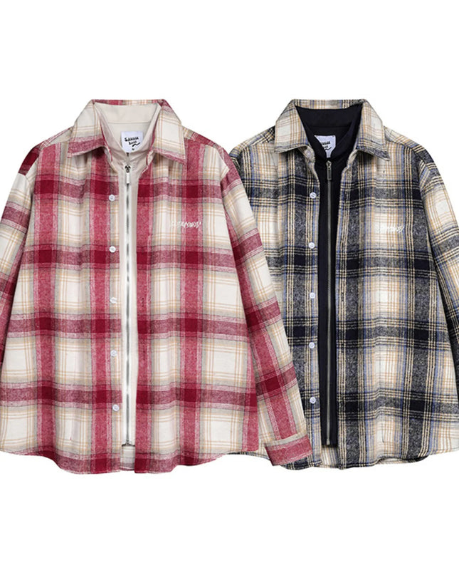 Men's Plaid Button Up Long Sleeve Jacket