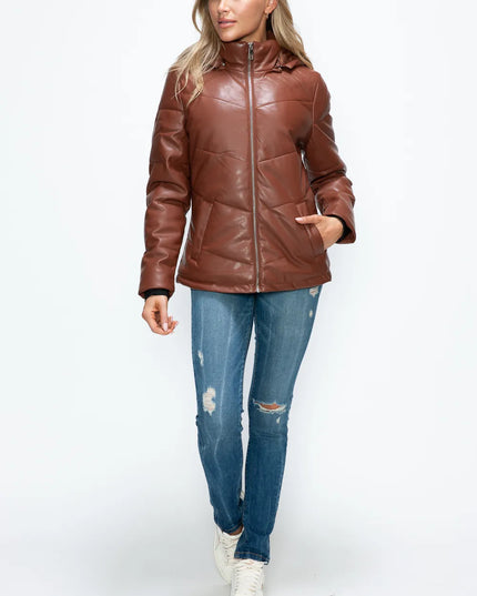 How Dare U Pocketed Zip Up Puffer Jacket with Removable Hood