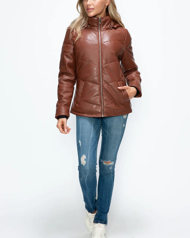 How Dare U Pocketed Zip Up Puffer Jacket with Removable Hood