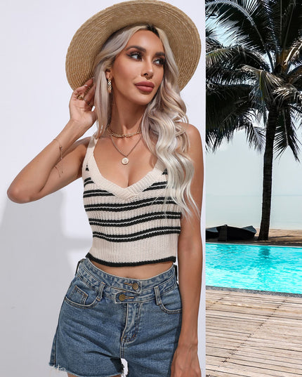 Striped Cropped Knit Tank