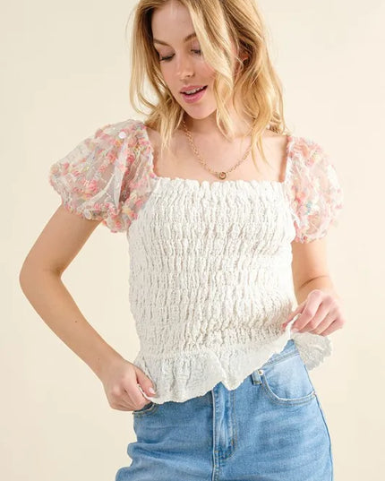 And The Why Embellishment Sleeve Smocked Top 