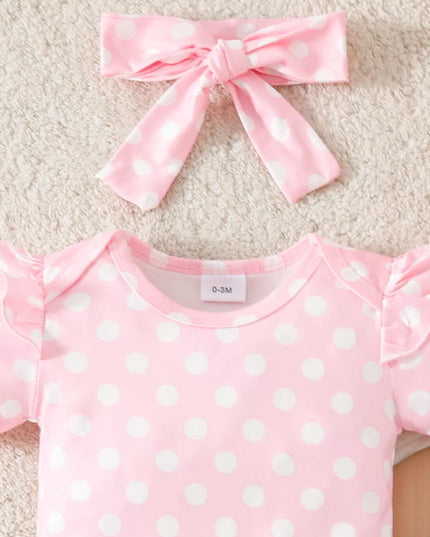 Children's Polka Dot Bodysuit & Denim Overall Dress & Headband Set